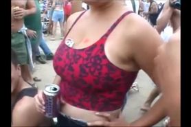 Katie Armstrong Kuehler flashes her tits on the beach