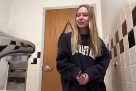 Blond cumming in public washroom