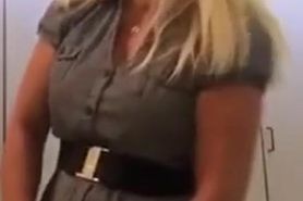 Mature masturbates hard in restroom toilet