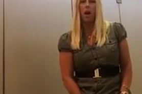 Mature masturbates hard in restroom toilet