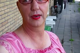 Me outside in pink nightwear