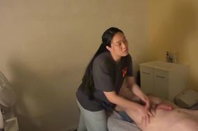 CFNM exhibitionist erection massage and handjob