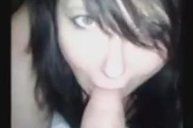 Milf in satin gloves sucking big cock