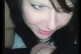 Milf in satin gloves sucking big cock