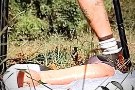 a bad ass daddy sit on dildo outside 4789