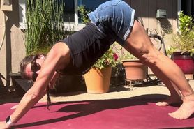 mature pigtails glasses yoga