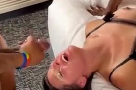Raunchy Rachelle gets a facial while getting fucked