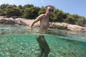 Hairy Nadia Frolicking Nude in the Adriatic