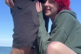 Emo ex girlfriend almost caught blowing on the beach
