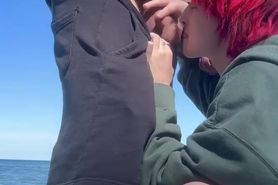 Emo ex girlfriend almost caught blowing on the beach