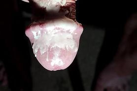 Hot wax on leaking cock