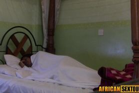 Real African ebony amateur takes a big white cock on vi