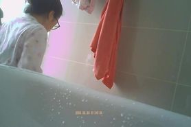 Nerdy asian naked shower