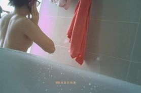 Nerdy asian naked shower