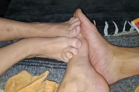 Rubbing our oiled feet together