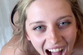 Blonde cumshot smiling