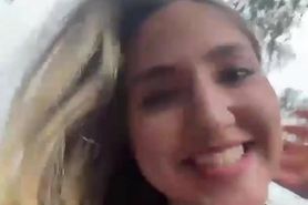 Horny blonde slut takes hard anal pounding outdoor live