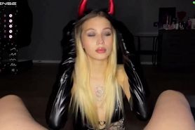 Sexy devil Sarah gives blowjob