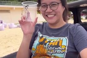 Cute chinese in glasses in toilet