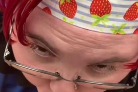 Chubby slut sucks at work