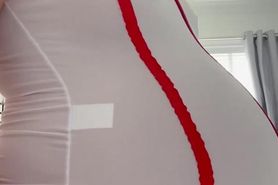 32 weeks pregnant teasing her big swollen tits and tumm