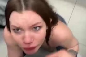 Horny slut get facial after hard sex in public changing