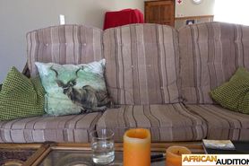 Big natural tits ebony MILF wannabe model on a fake cas