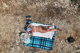 Hairy Nadia Sunbathing Nude in the Mediterranean