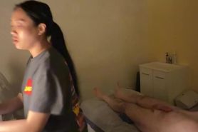 CFNM erection exhibitionist massage and handjob by skin