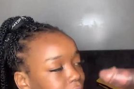 Ebony slut get facial after squirting and hard pounding