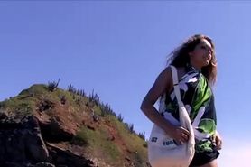 Hot girl fucked in a threesome by the sea