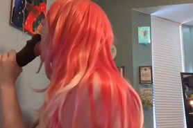 Pink hair cam girl Aria sucks huge bbc