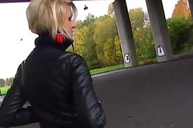 Hot young Girl in Leather Jacket Leggings