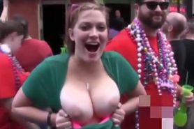 Good Christian mom flashing tits and ass at Mardi Gras