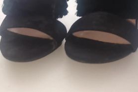 Fucking and cumming suede high heeled sandals