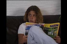 Girl in Jeans fucks on the Couch