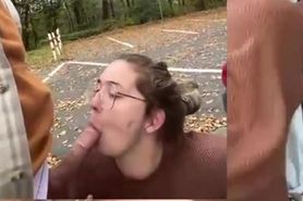 Horny slut suck cock and takes hard doggy pounding in p