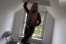 Blonde Latex Leggings Girl