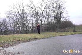 Girl pee outdoor