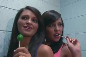 Stunning glamour goddesses strip and suck lolipops