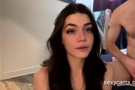 Brunette teen get facial after blowjob and hard poundin