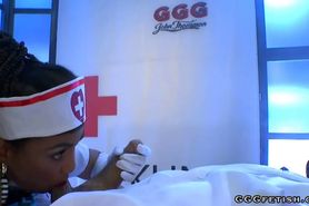 Ebony nurse mimi enjoys swallows and sucking