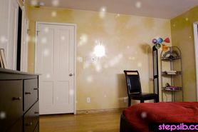 Girlfriend and teen stepsis double team a family cock