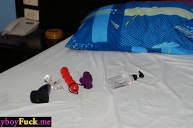 Slender cute ladyboy shemale got satisfied with toys