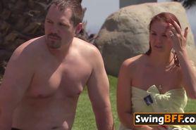 After some sexual interaction in the pool these swinger