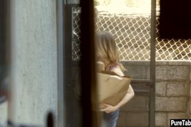 Cute stepdaughter teen obsessed with an older stepdad