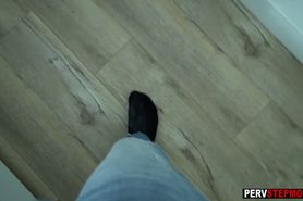 Spying stepson caught a horny busty MILF stepmom alone