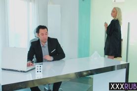 Sexy blonde massage a guys hard cock before hot blowjob