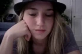 horny girl with fedora fingerfucking her tight pussy