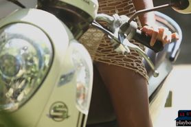 Tiny Indonesian teen cutie strips off her white bikini